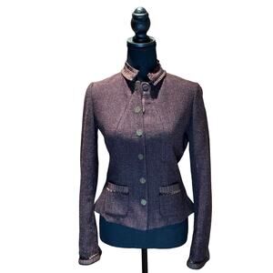 Women's Elie Tahari Reversible Virgin Wool Cashmere Elderberry BRUNA Jacket Sm.